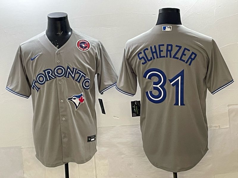 Men 2025 Nike Toronto Blue Jays #31 Scherzer Grey Game MLB Jersey 05->toronto blue jays->MLB Jersey